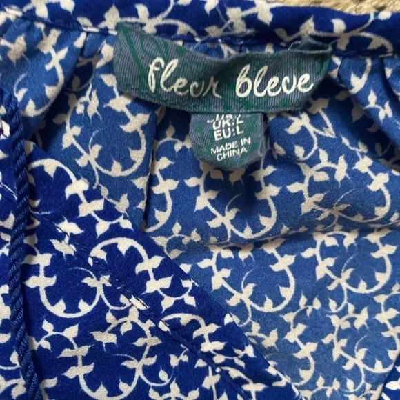 Fleur Blue Blue and White Print Halter Tank with Tassles Large - Picture 2 of 4